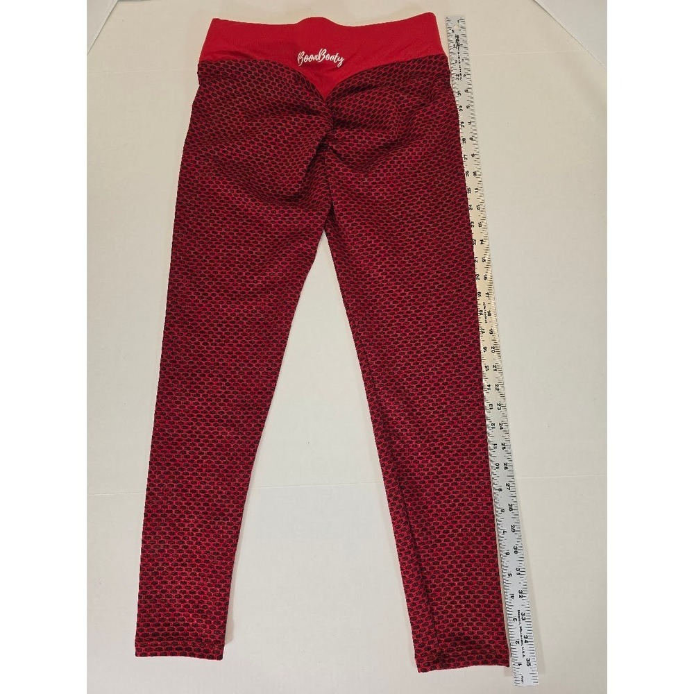 BoonBooty Women's‎ Red Textured Butt Lift Ruched Back Yoga Pants Leggings L